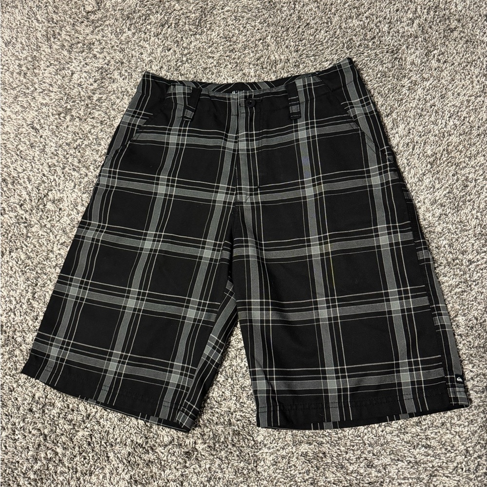 Quiksilver Men's Black and Gray Plaid Shorts